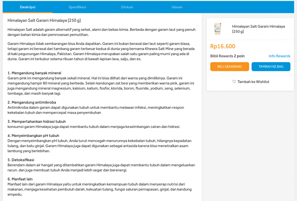 Deskripsi Produk di Marketplace