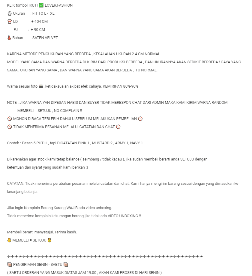 Deskripsi Produk di Shopee