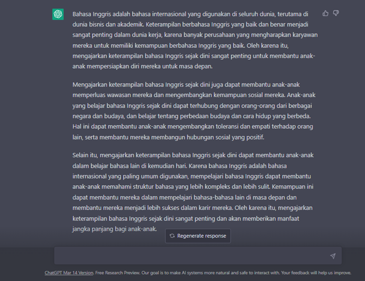 Contoh jawaban yang diberikan oleh chat GPT