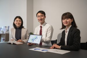 business people working with ipad medium shot